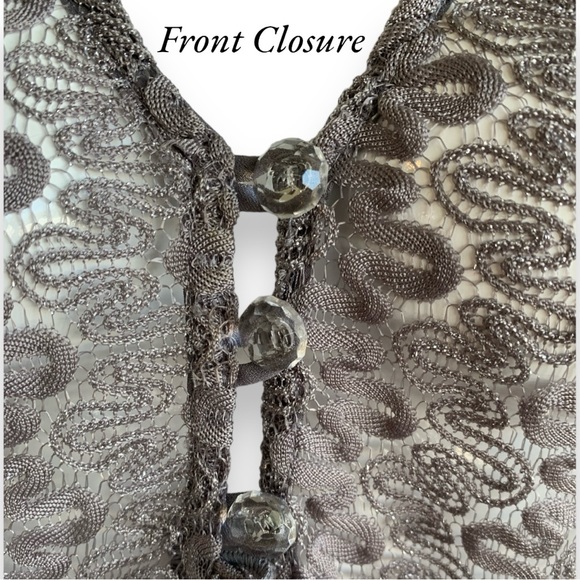 ZOE OPEN LACE LONG GREY METALLIC CARDIGAN. WOMEN’S SIZE MEDIUM - Picture 6 of 10